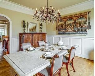 Kreiss Marble Table $950 & Chairs $50 & $60 ea, "Tuscan Villa" Tapestry $200, Antique Marble-Top Buffet $1350