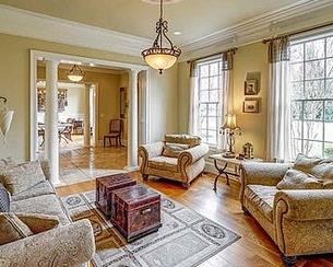 Roll Arm Chairs and Sofa - $950 for Set, Rug - $40, Kreiss Marble Side Table  $185 & Decor