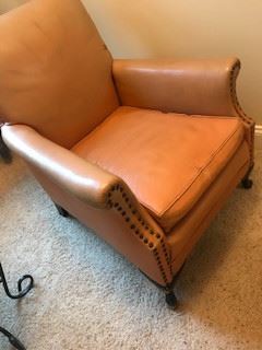 Antique Leather Horsehair Chair $175  Note damage on far right of back 