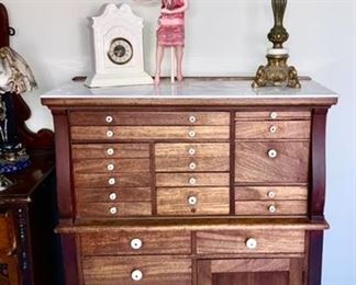 Excellent Antique dental cabinet, removable marble top (broken)