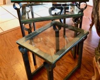 Set of 3 Nesting Tables Metal & Glass Priced at $80.00.
