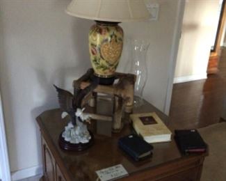End Table with Storage & Glass Top Protector, Oriental Lamp, etc...