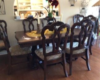 Dining Table and Chairs, 2 Leaves and 8 Chairs
