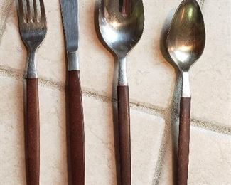 1960's Space-age Teak Handel Stainless Flatware, service for 6; 36 pcs total - SOLD