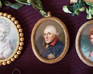  18th. C. Miniature Portraits; Center is Frederick the Great, dated on back.