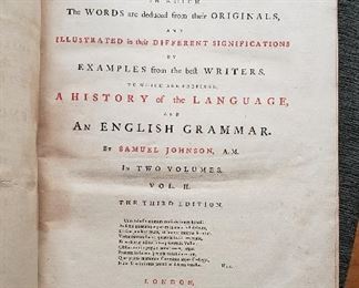 Title Page, Two Volume Set, Dictionary of the English Language by Samuel Johnson, Second Edition, 1765