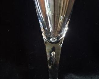 Set of 6 Crystal Bubble-Stem Flutes, never used in box
