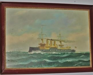 Vintage Oil Painting of a Steamer