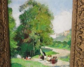 "Promenade in the Park" Wonderful Orig. Oil by Jules Rene Herve, listed