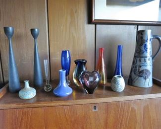 Mid-Century Ceramics, Candlesticks, and Blenko Vase