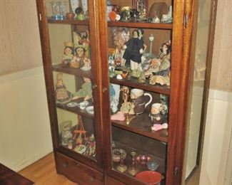 Vintage Display Cabinet w/ Doll Collection, etc.