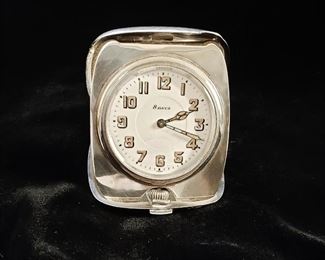 1920's Art Deco Sterling Silver 8 Day Travel Clock