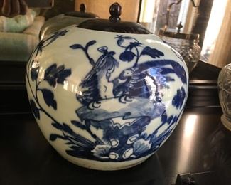 Antique Chinese Blue and Celadon Porcelain Lidded Jar