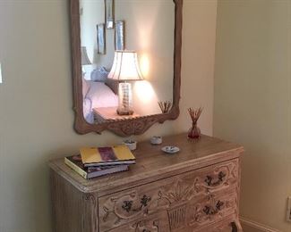 French Provençal Style Cerused Oak Chest and Mirror 