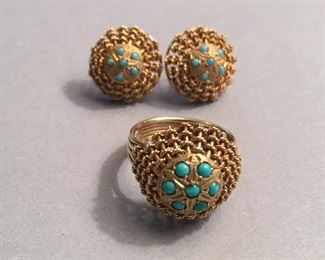 18K and Turquoise set Earrings and Ring (sold separately)  