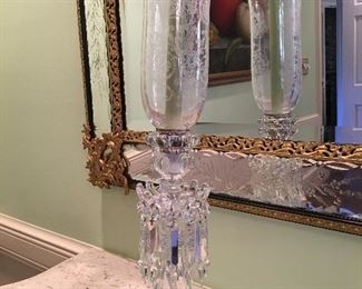 Pair of Antique Baccarat Hurricane Candle Holders 