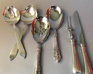 900 Silver Salad Serving Set and Sterling Handle Serving Pieces