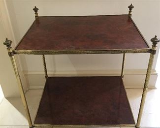 Vintage Burl Wood and Brass End Table 