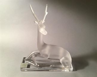 Tall Lalique Crystal Deer Antelope (as is, small flea bite on antlers)