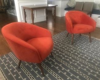 $550 Pair -- West Elm mid-century style chairs with synthetic suede upholstery.   Excellent condition.   