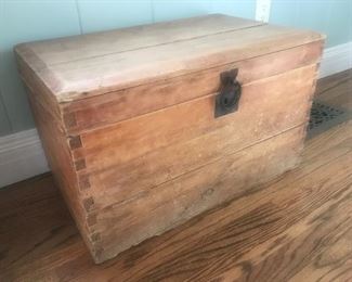 $185 -- Small antique pine storage chest with dovetails.  Excellent antique condition. 
