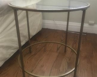 $375 Pair -- Contemporary round side tables with glass top.  Excellent condition.  