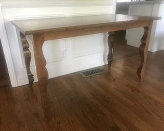 $300 -- Custom made solid wood table with burl top and scalloped legs.  Excellent condition.   Length 52" x width 28" x Height 30".  