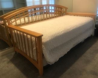 $400 -- Twin/King trundle bed.  Quality construction.  Bottom pops up to create a king sized bed.  Rarely used and in excellent condition.   Dimensions as shown:  Length 7' x depth 41" x height 40".  