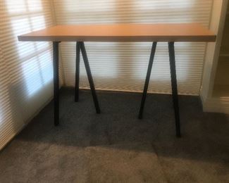 $375 -- West Elm industrial wood top desk with angled steel legs.  Excellent condition.  Length 50" x width 25" x height 31".  