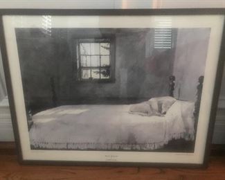 $65 -- Andrew Wyeth framed poster "Dog sleeping in bed" c 1985.  Well framed and in excellent condition.  