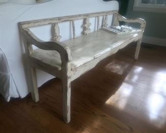 $250 -- Distressed finished wooden indoor/outdoor wooden bench.  Excellent vintage condition.  Length 63" x depth 20" x height 27".  