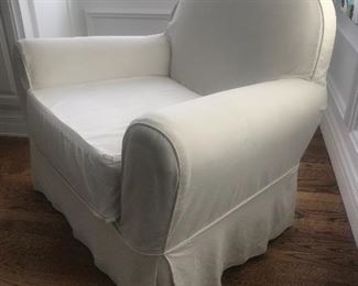 $150 -- Carlisle Design slip covered lounge chair.  Good clean condition with some wear.  Height 34" x width 39" x depth 36".  