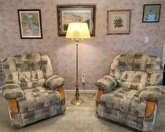 #1	Upholstered rocker recliners SOLD
#3	Brass floor lamp	 $15.00 
