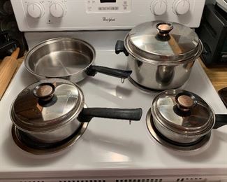 #18	Vintage Duncan Hines 3 ply 18-8 stainless steel regal ware pots 7 piece set	 $45.00 
