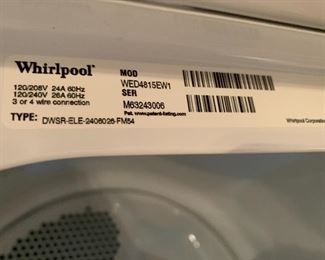 #77 Whirlpool Dryer 2016    $125     