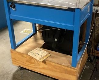 PAC Semiautomatic Table Top Strapping Machine, Model PSm1412-IC3A, On A Rolling Base
