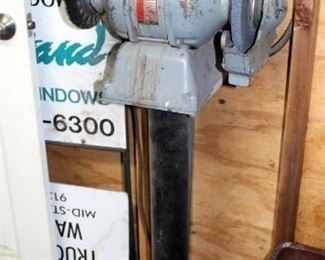 Baldor Electric Grinder Model 8123, On Stand, Bolted To Floor And Hardwired In