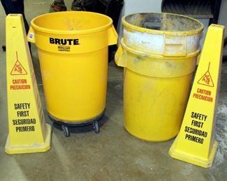 Rubbermaid Brute Waste Cans Qty 3, And Safety Cones Qty 2