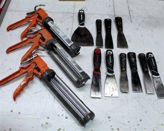 Caulk Guns Qty 3 And Assorted Putty Knives, Qty 10