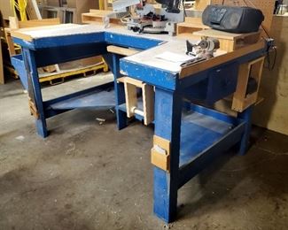 Custom Built Shop Table With Peg Board Backing, 89" x 84" x 60"