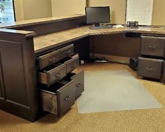 custom Built 10 Drawer Reception Desk with Customer Counter 43" x 105.5" 105.5"