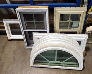 Accent Window Assortment Including Fan Shaped Qty 3, 21" H x 35.5" W, Arched Window, 21.5" H x 66" W, And More, Total Qty 8, New Stock