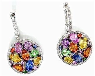 New!! Never worn, EFFY earrings with 4.12 carats of multi-color Sapphires and .35 carats of Diamonds in 14k white gold.

Retail Tag (included): $5499