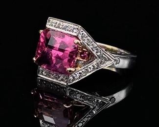 Natural Tourmaline and Diamond Estate Ring