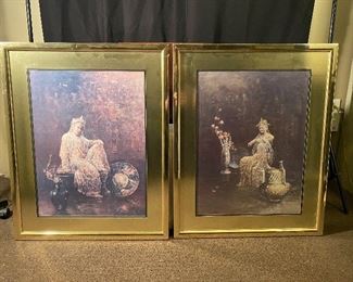 pair gold framed prints