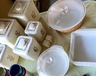 Canister set, Pyrex & vintage aluminum glasses