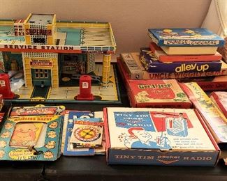 Vintage service station, games etc.