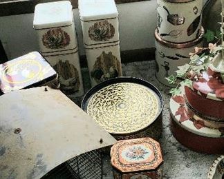 Canister set, tins, bird cage etc.