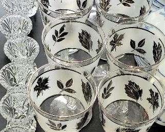 Set silver trim stemware & assorted glassware