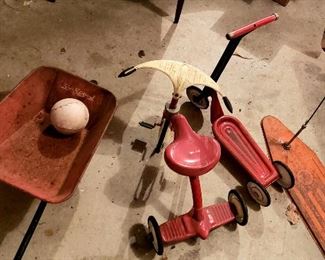 Child's wheelbarrow, tricycle, scooter & punching bag